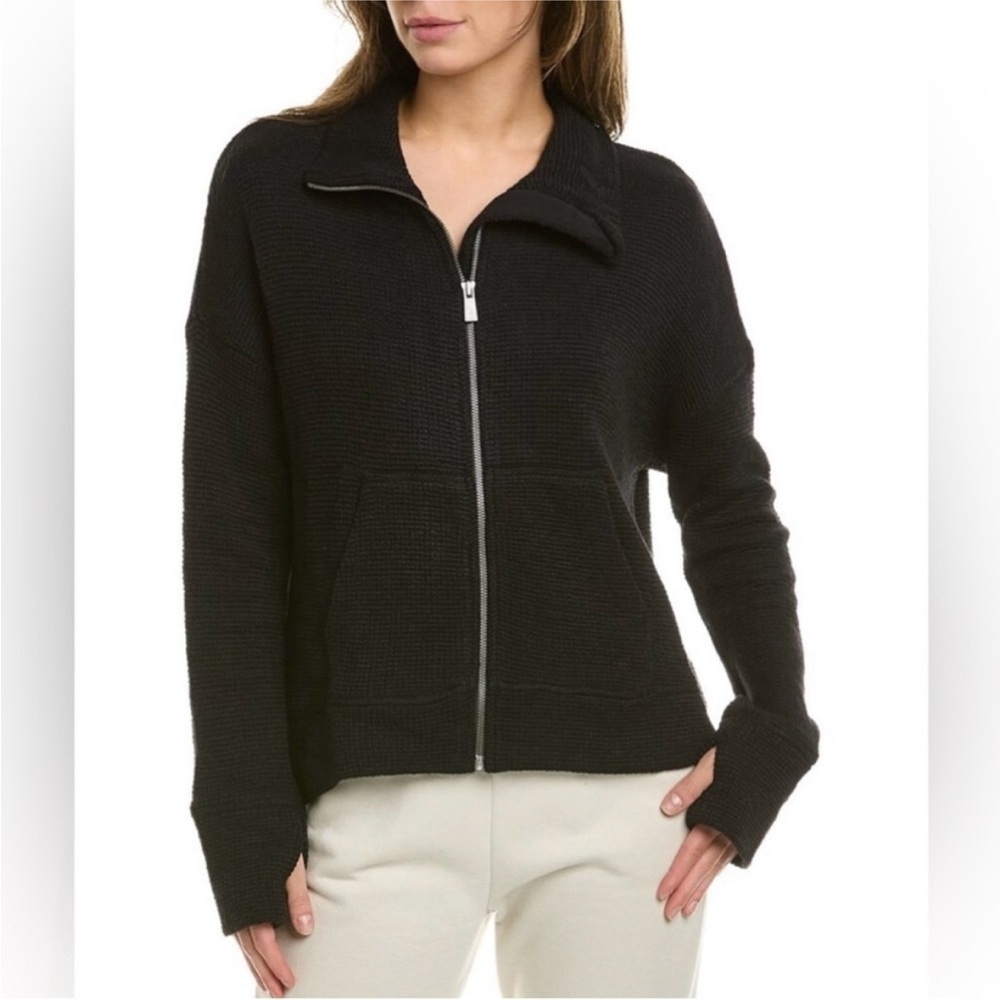 Sweaty Betty Restful Boucle Black Knit Zip Front Boxy Sweater Jacket Small - Picture 2 of 8